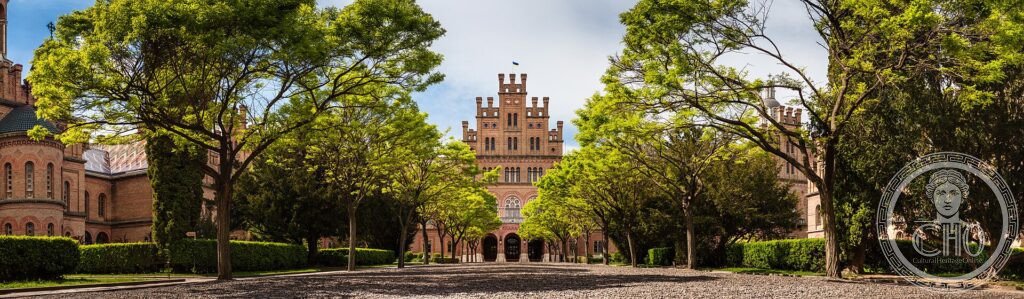 The red-brick eclectic Residence of the Bukovinian Metropolitans, now Chernivtsi University