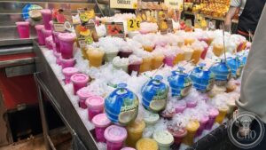 La Boqueria — A stall of bright fresh juices and sweets.
