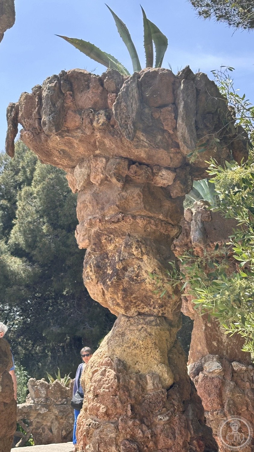 Park Güell — A leaning stone column from Gaudí's viaducts.