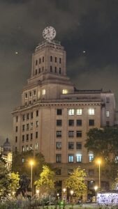 Plaça de Catalunya — The clock-towered building overlooking the square.