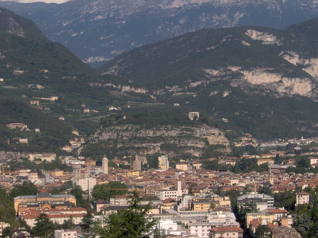Trento panorama, Adige valley — via Wikimedia Commons