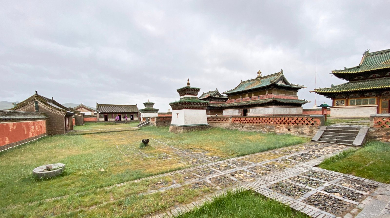 Erdene Zuu monastery walls with white stupas, Karakorum, Mongolia