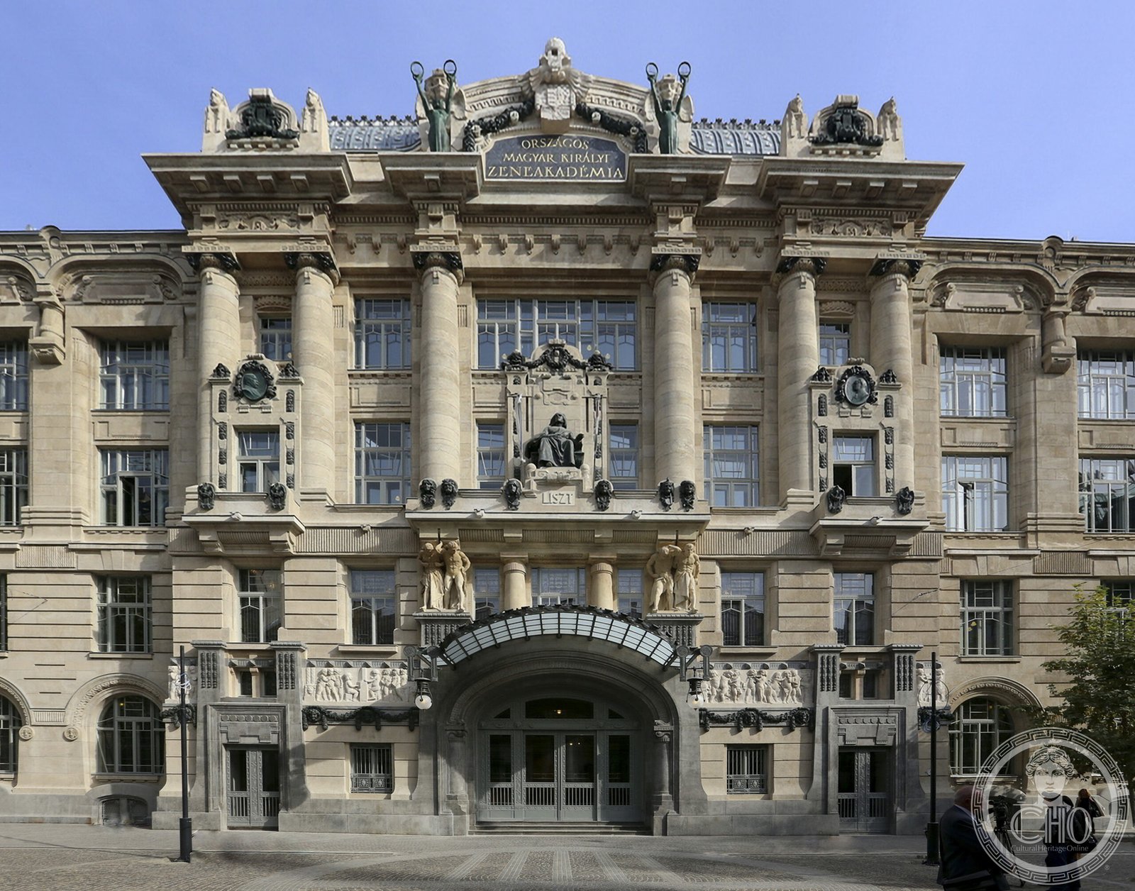 Franz Liszt Academy of Music Budapest exterior with Art Nouveau ceramic detail