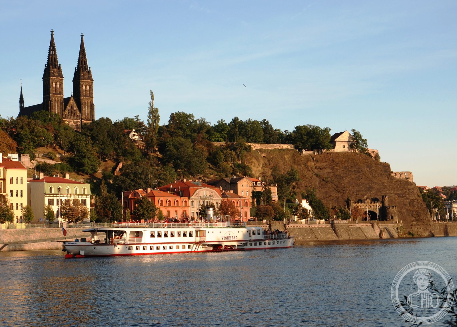 VyÅ¡ehrad the rock on the river — via Wikimedia Commons
