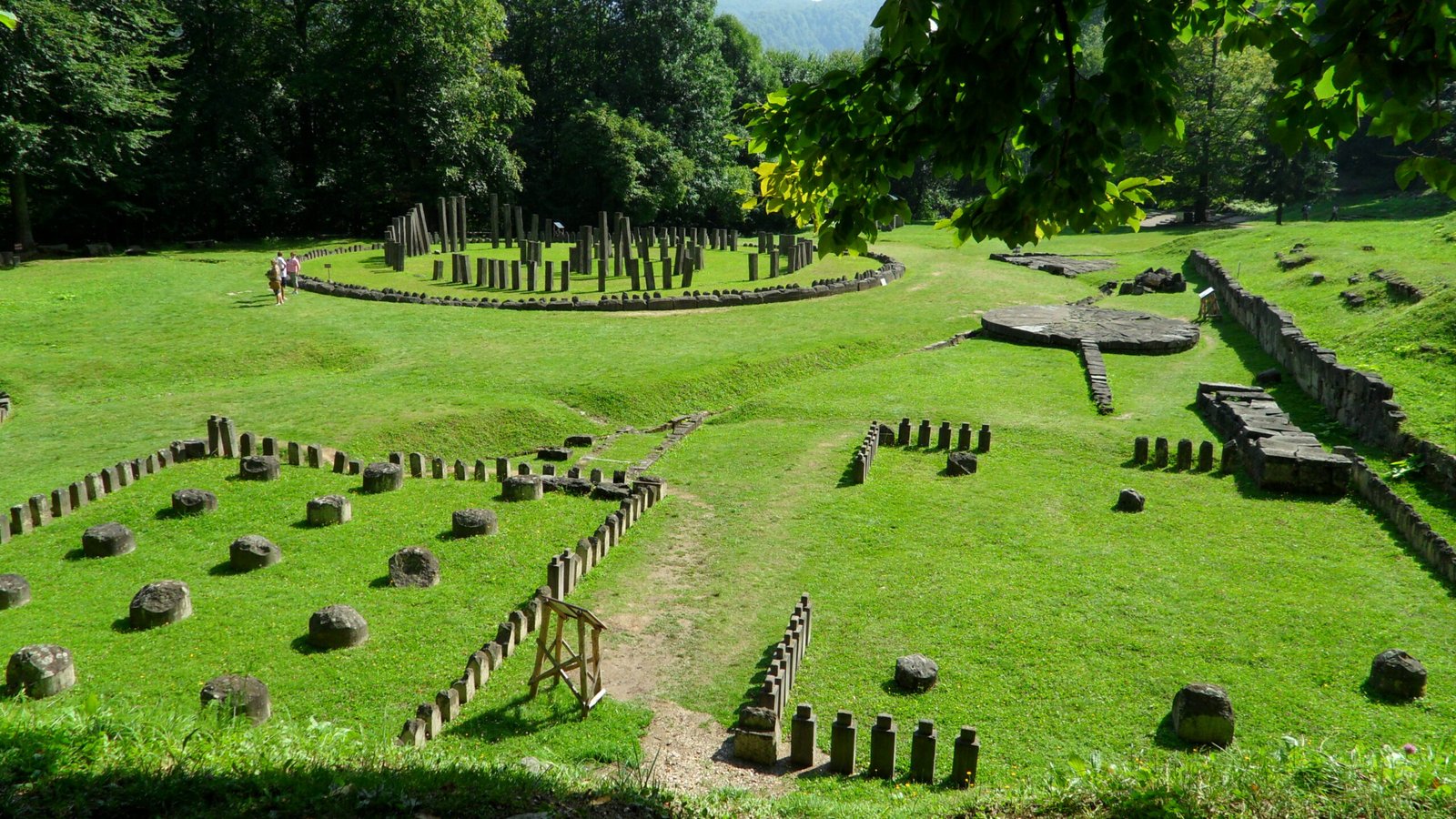 The sacred precinct of Sarmizegetusa Regia with rectangular temple foundations in the Sureanu Mountains, Romania