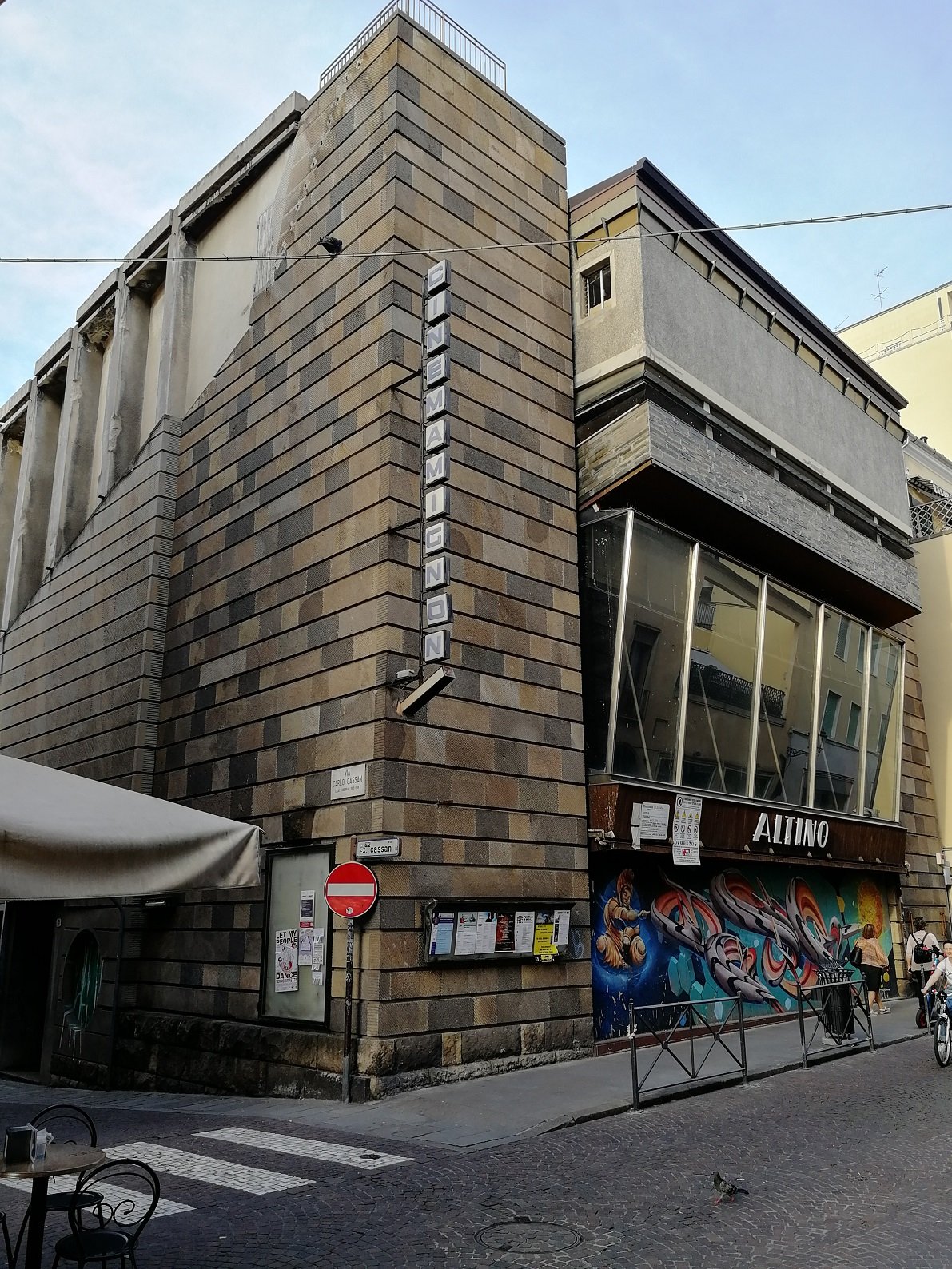 Front facade of the former Cinema Altino in Padua, rationalist cinema by Quirino De Giorgio.