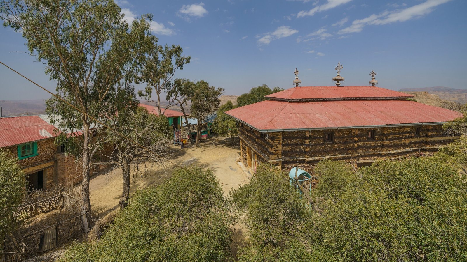 The cliff-top monastery of Debre Damo on its isolated amba plateau in the Tigray highlands of Ethiopia