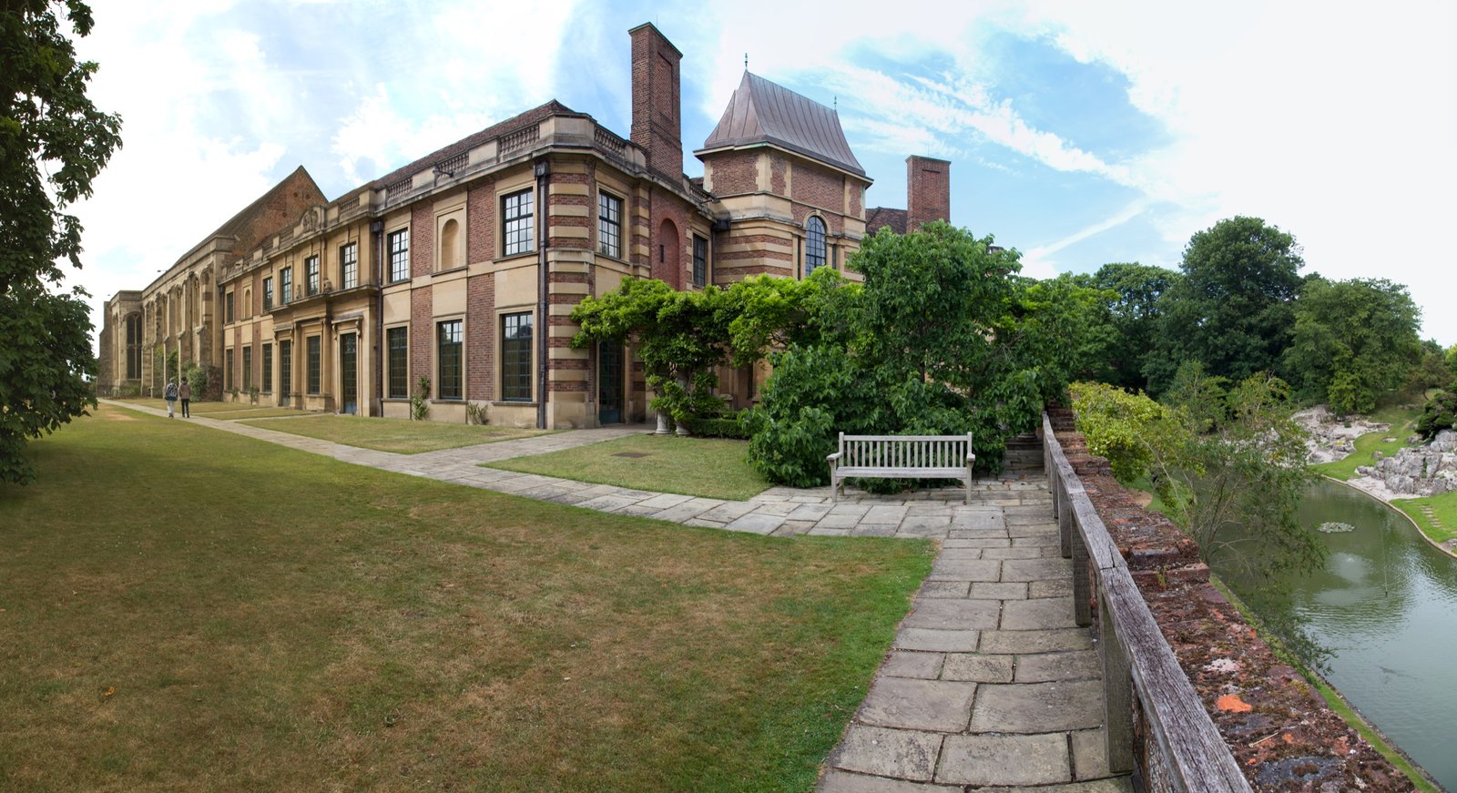 Exterior of Eltham Palace in London, the 1930s Courtauld house joined to the medieval great hall