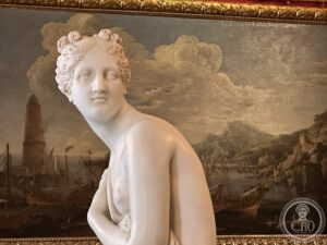 Palazzo Pitti — marble sculpture and 17th-century marine painting, Palatine Gallery, Florence