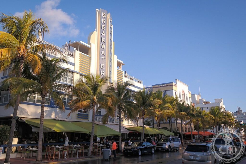 A view of the Breakwater Hotel in Miami Beach, Florida