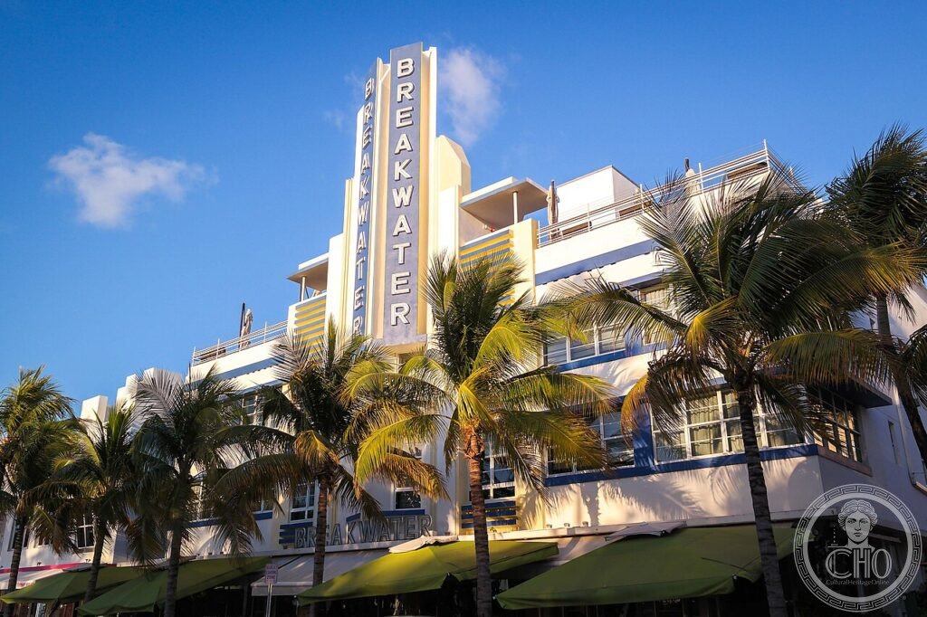 A view of the Breakwater Hotel in Miami Beach, Florida