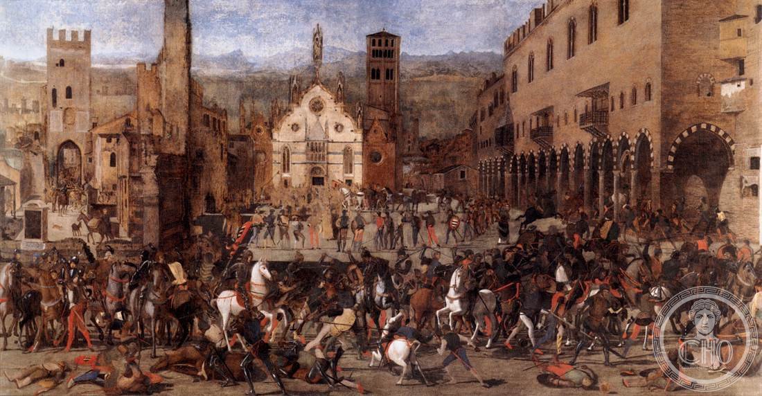 
Battle between the Gonzaga and the Bonacolsilabel QS:Lfr,"L'Expulsion des Bonacolsi"label QS:Lit,"Cacciata dei Bonacols