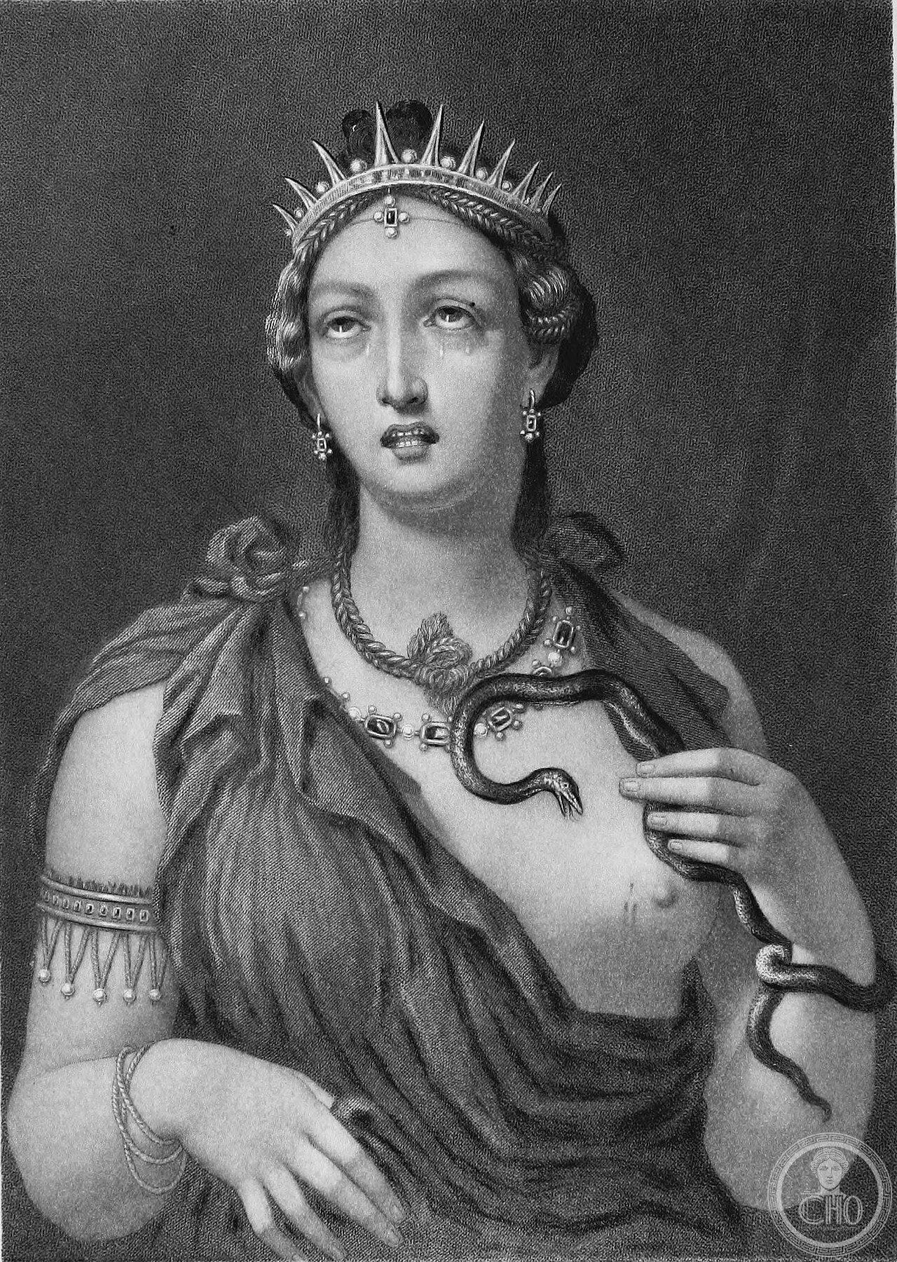 Cleopatra VII, steel engraving of the encaustic painting found at Hadrian's Villa in 1818