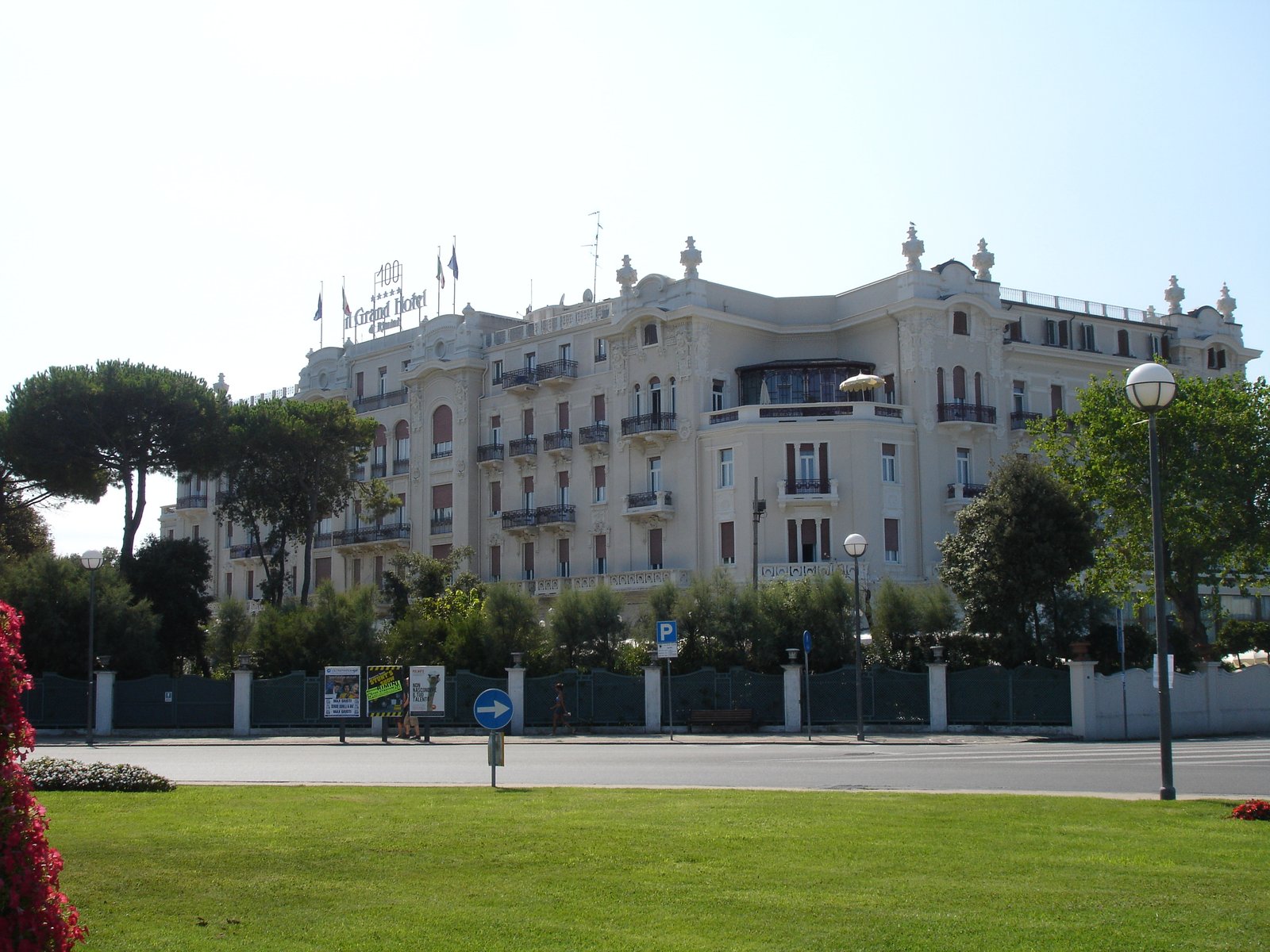 Grand Hotel Rimini facade, Liberty style, overlooking Parco Federico Fellini on the Adriatic seafront