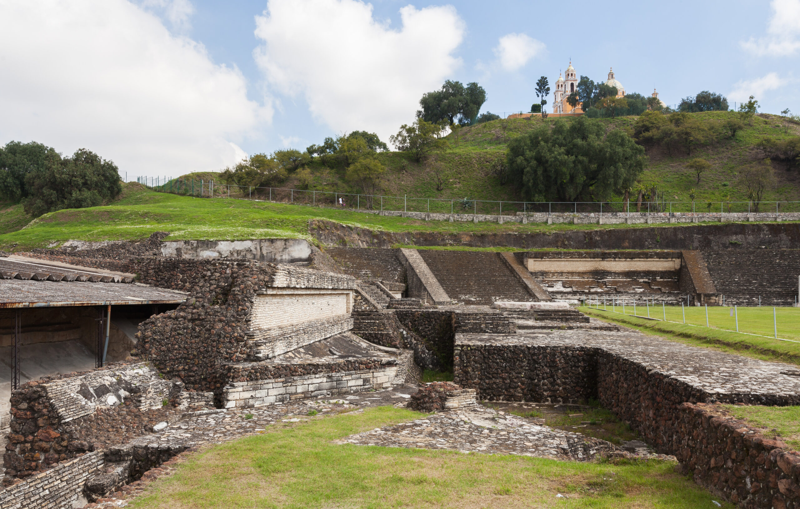 Great Pyramid of Cholula with colonial church on summit, Mexico