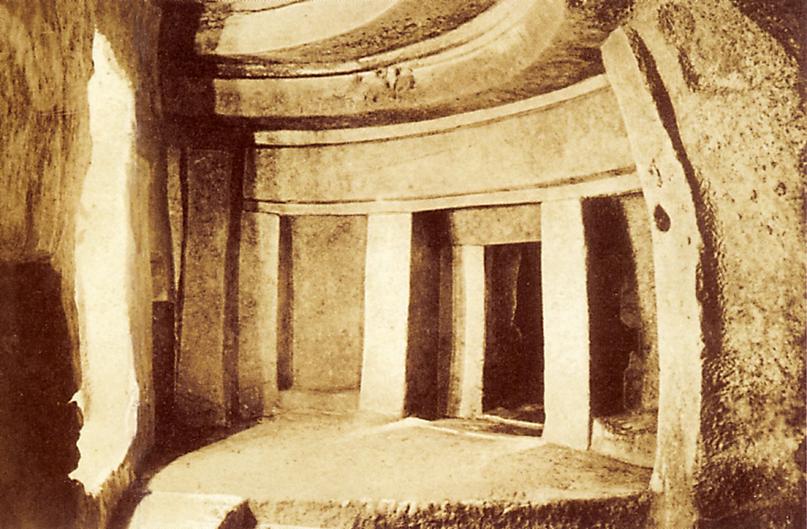 Underground chamber of the Ħal Saflieni Hypogeum carved in globigerina limestone, Malta