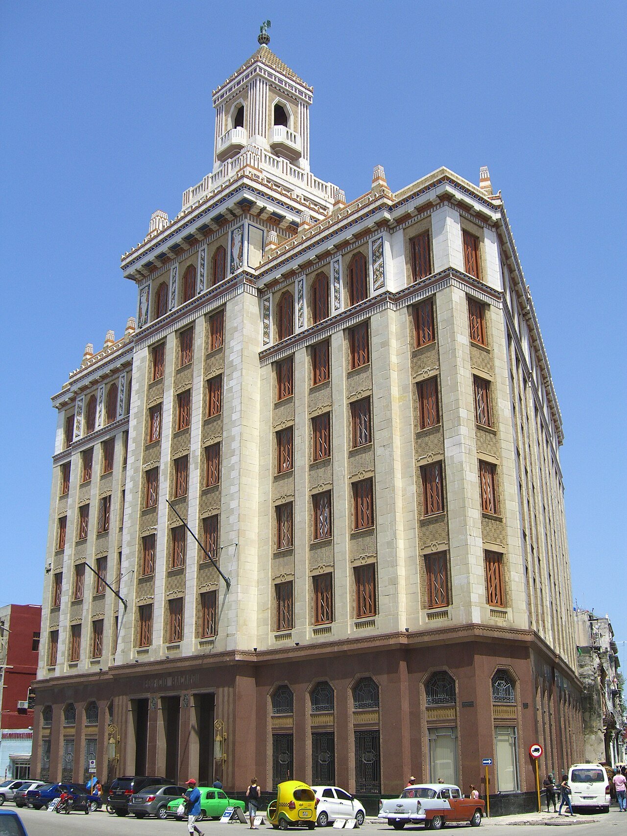 The Art Deco Bacardi Building tower rising above Old Havana with its bat finial