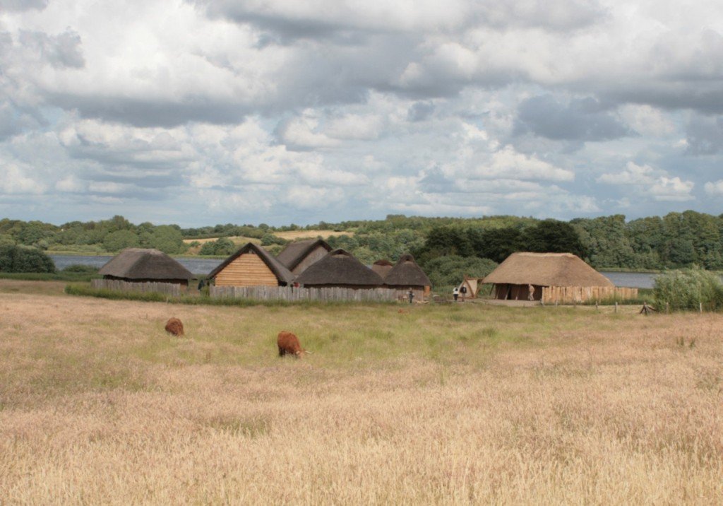Reconstructed Viking Age longhouses at Hedeby Museum, Schleswig-Holstein