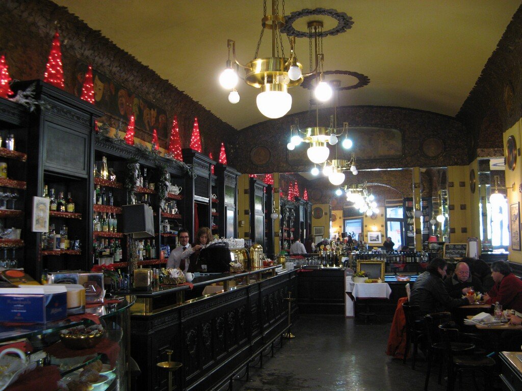 Antico Caffe San Marco Trieste Liberty interior with frescoes and marble