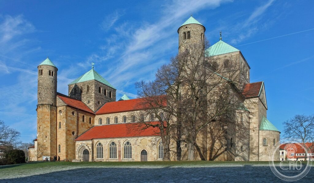 The Romanesque St Michael's Church of Hildesheim with its towers and round stair turrets