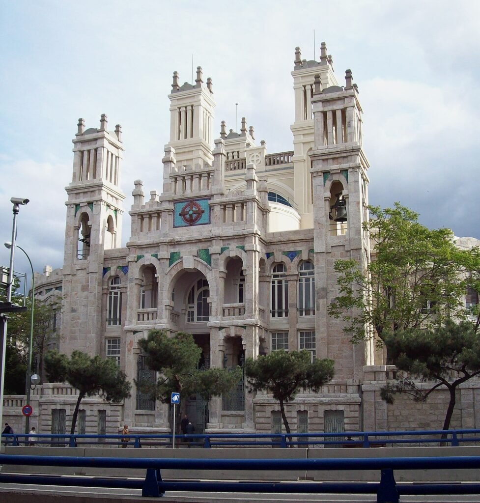 The granite façade and central tower of the Hospital de Maudes, Madrid The granite façade and central tower of the Hospital de Maudes, Madrid