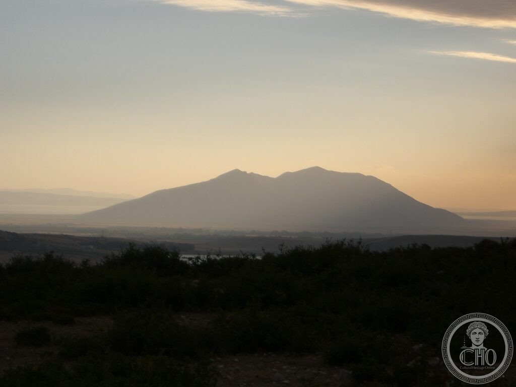 The mountain of Ichkeul rising at dawn above the lake and marshes of the national park in Tunisia