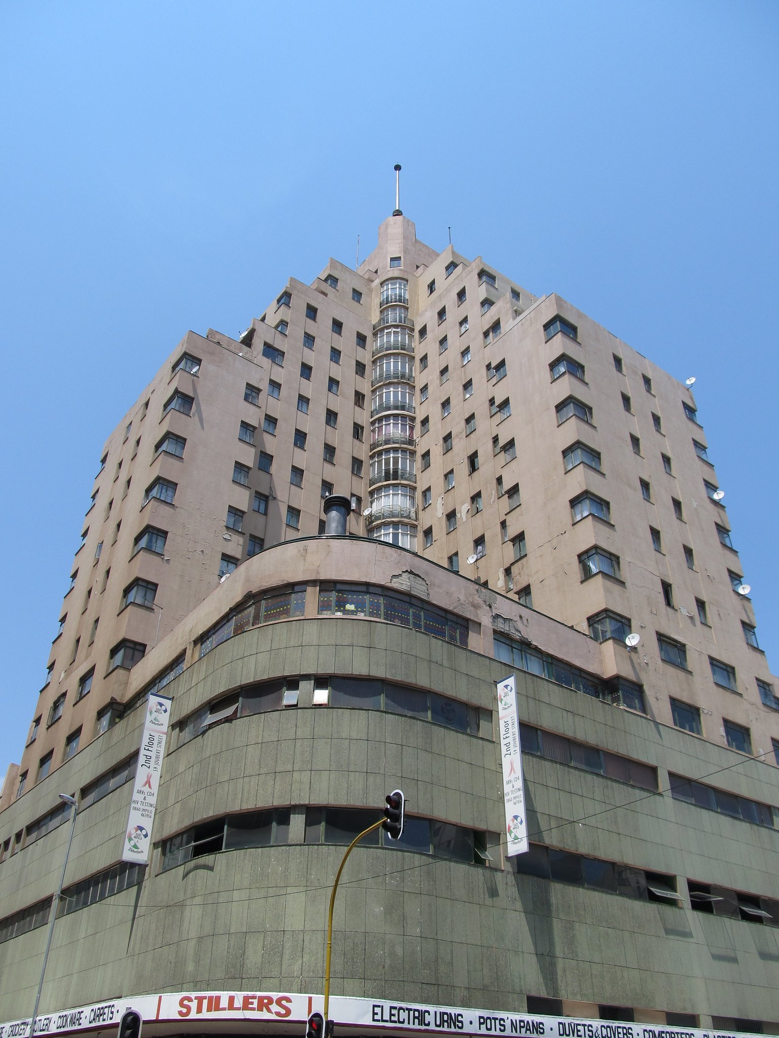 Anstey's Building, a stepped Art Déco tower on Jeppe Street in central Johannesburg