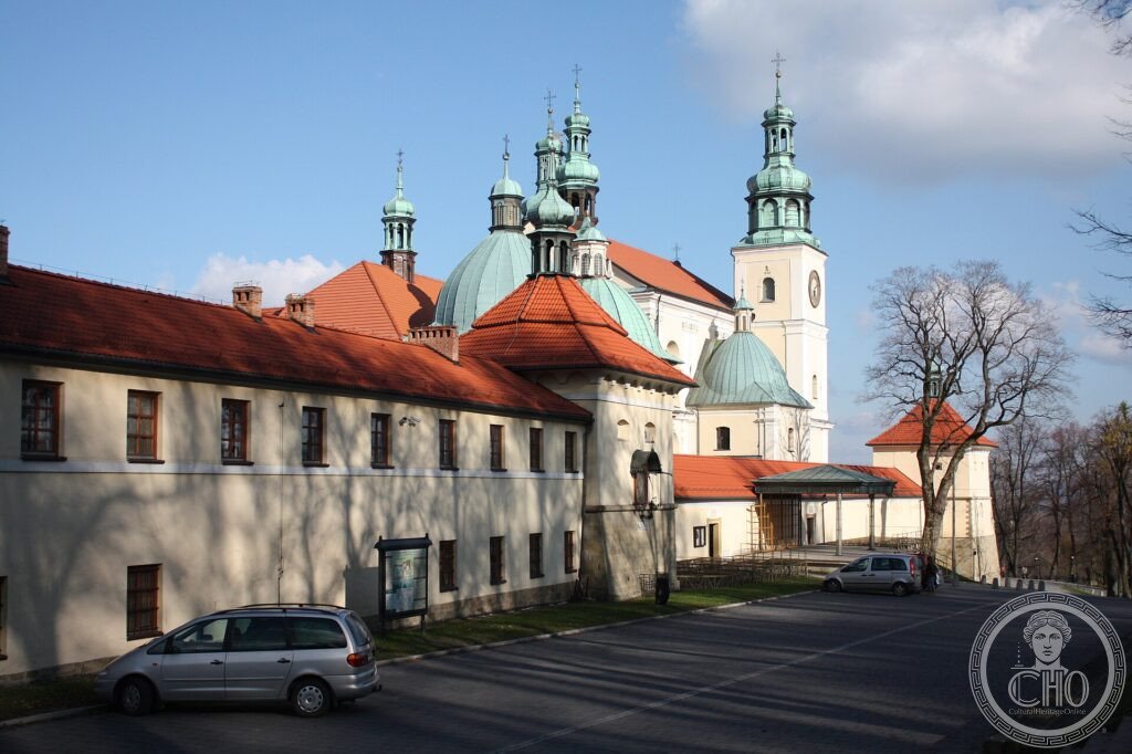 The Bernardine monastery and basilica of Kalwaria Zebrzydowska among wooded hills