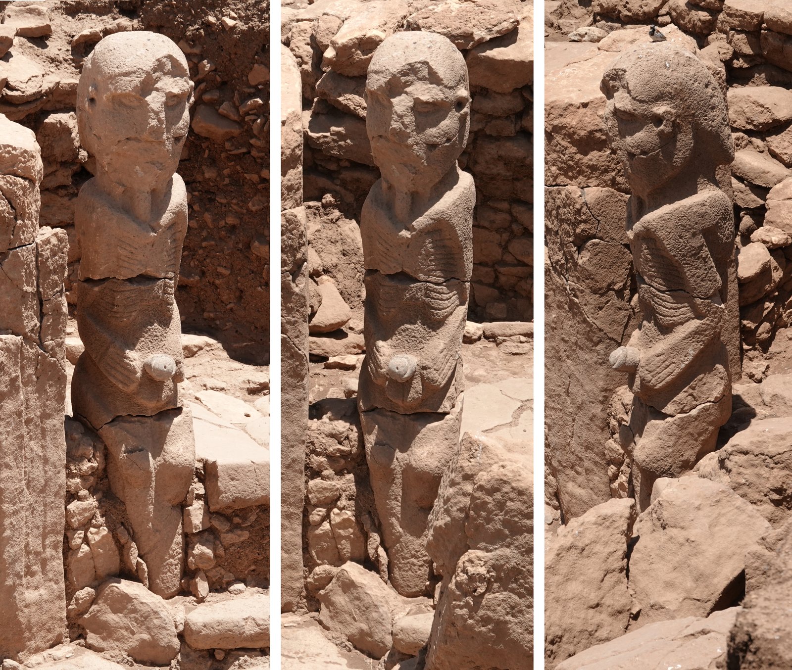 Anthropomorphic statue emerging from bedrock at Karahan Tepe Neolithic excavation site