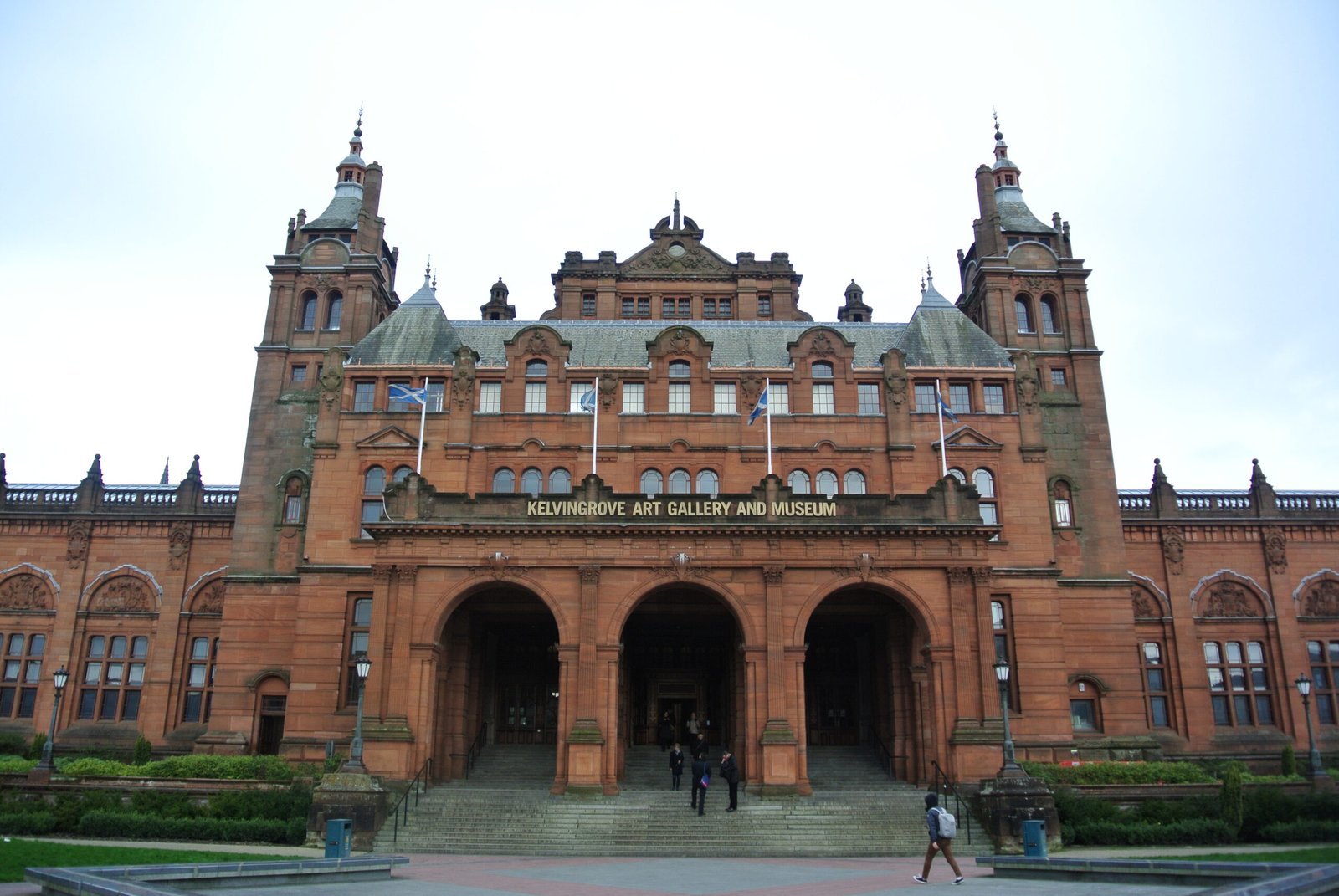 Red-sandstone entrance front and twin towers of Kelvingrove Art Gallery and Museum, Glasgow
