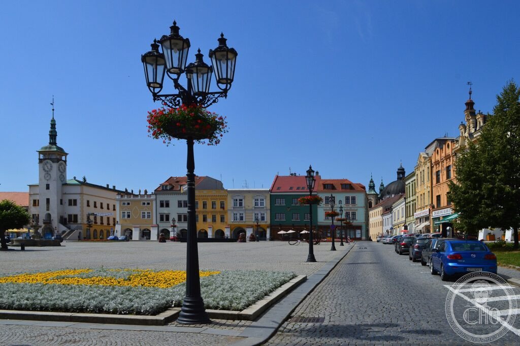 The old town of Kroměříž with its arcaded square and church towers