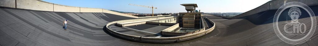 The rooftop car test track of the Fiat Lingotto factory in Turin