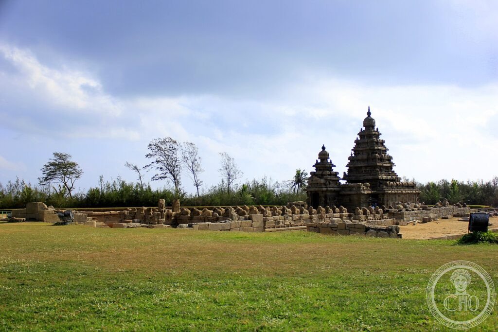 The Shore Temple of Mahabalipuram standing by the sea on the Coromandel coast