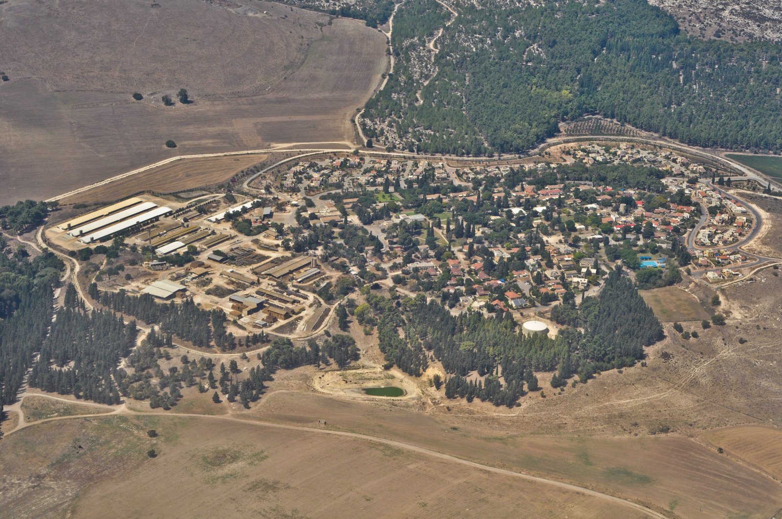 Aerial view of Tel Megiddo mound above the Jezreel Valley, Israel