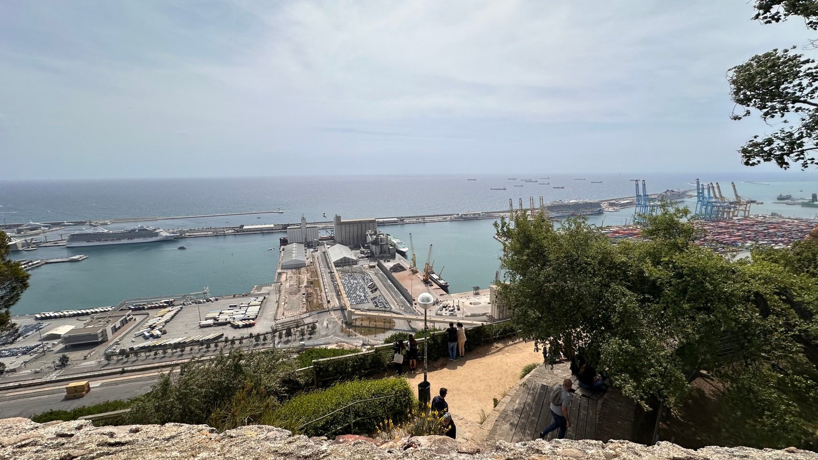Panorama over the Port of Barcelona and the sea from the hill of Montjuïc