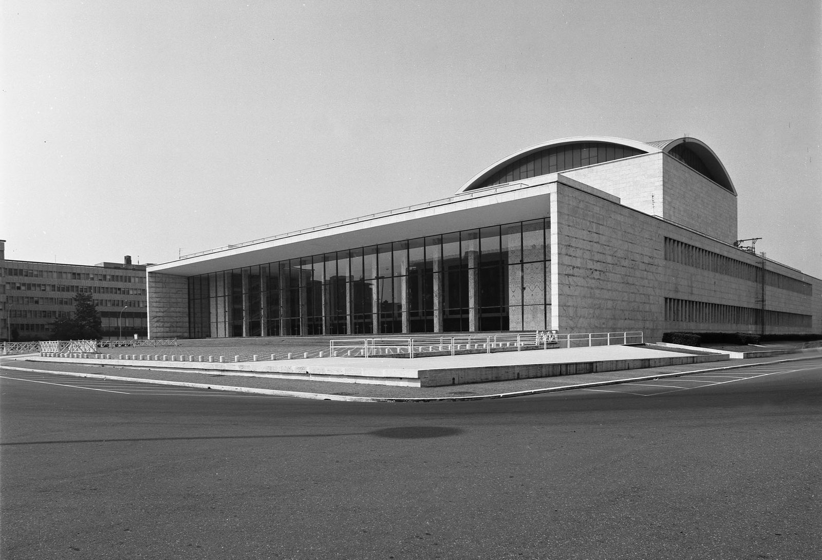 The travertine front of the Palazzo dei Congressi at EUR, Rome.