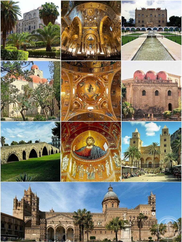 Palermo monumenti arabo-normanni cappella palatina mosaici Ruggero II 1143 normanni sicilia UNESCO 2015 montage