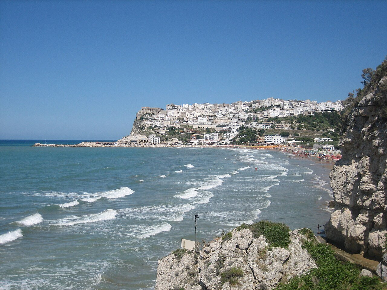 The white town of Peschici on the Gargano cliffs, Puglia