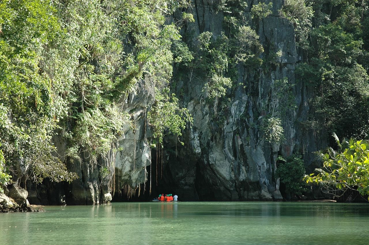 The illuminated cave chamber of Puerto Princesa Underground River, Palawan, Philippines