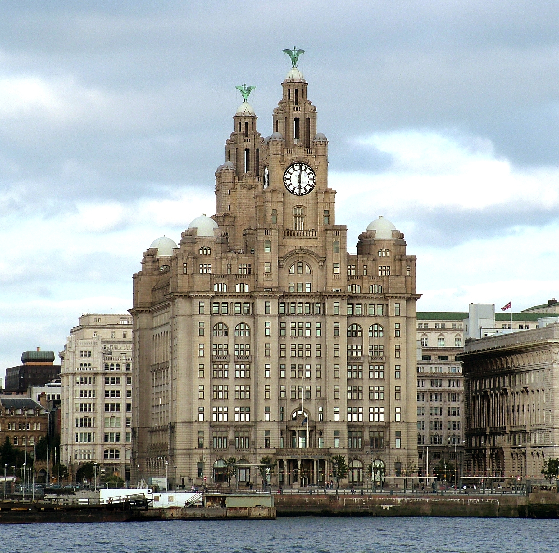 The twin clock towers of the Royal Liver Building on the Liverpool waterfront