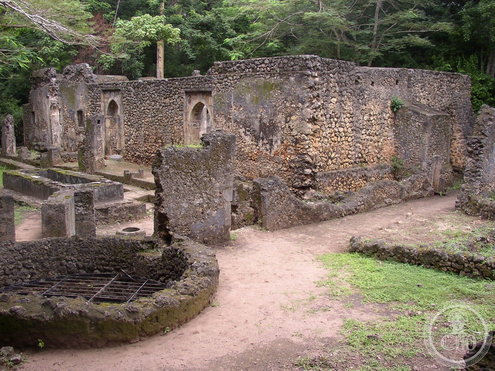 The Great Mosque of Gedi, a ruined coral-rag structure in coastal forest, Kenya