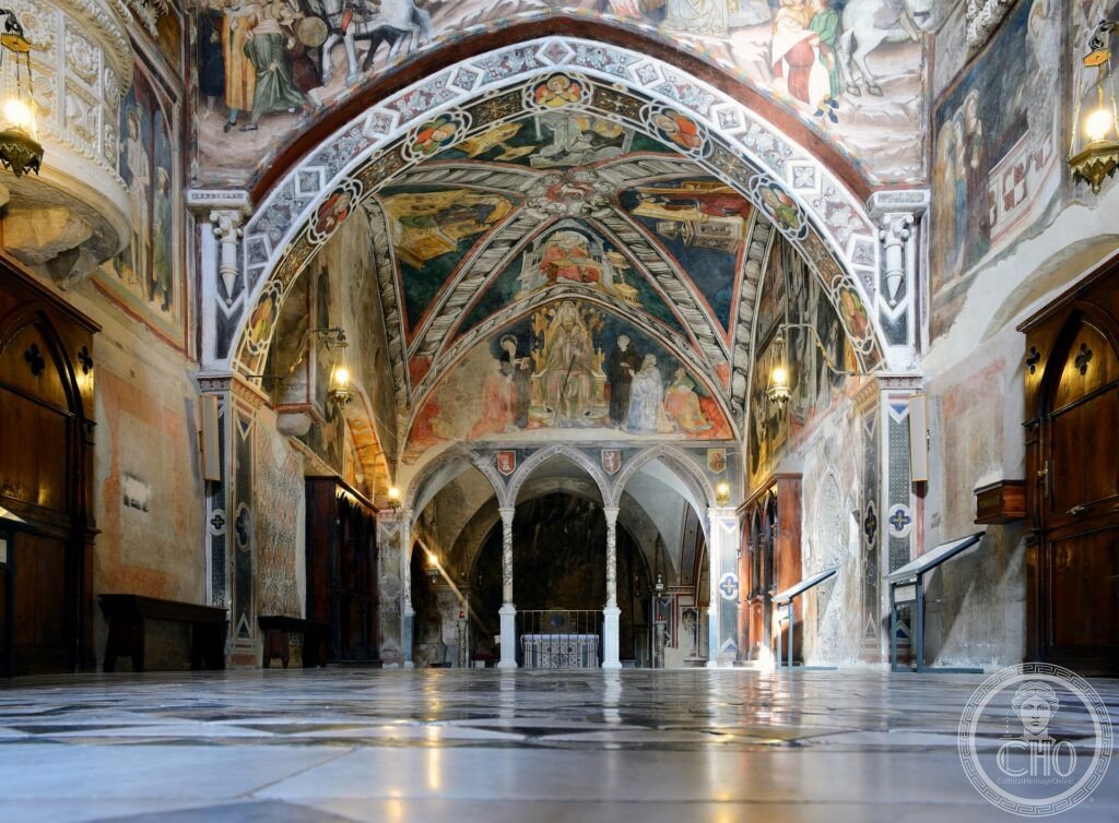 Sacro Speco di Subiaco, monastero medievale costruito sulla roccia sopra la gola dell Aniene, Lazio