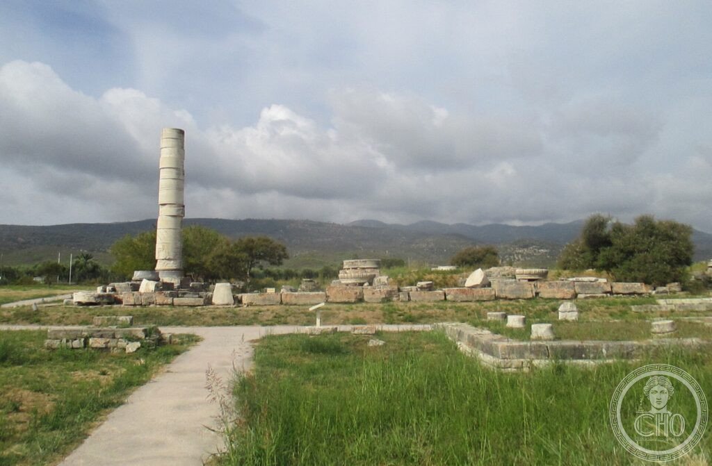 The single standing column and ruins of the Heraion, the great temple of Hera on Samos