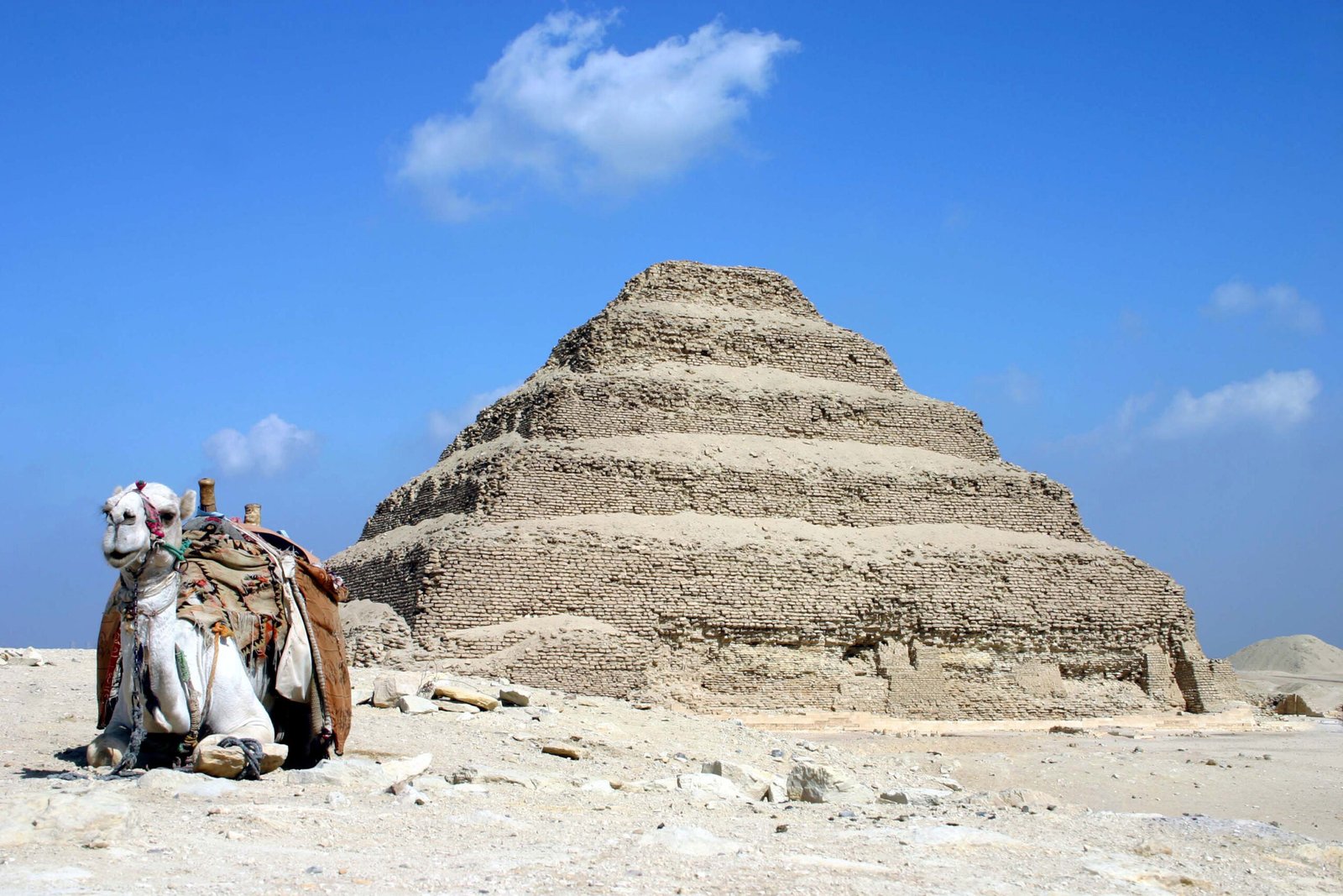 Step Pyramid of Djoser at Saqqara rising against a desert sky, Egypt