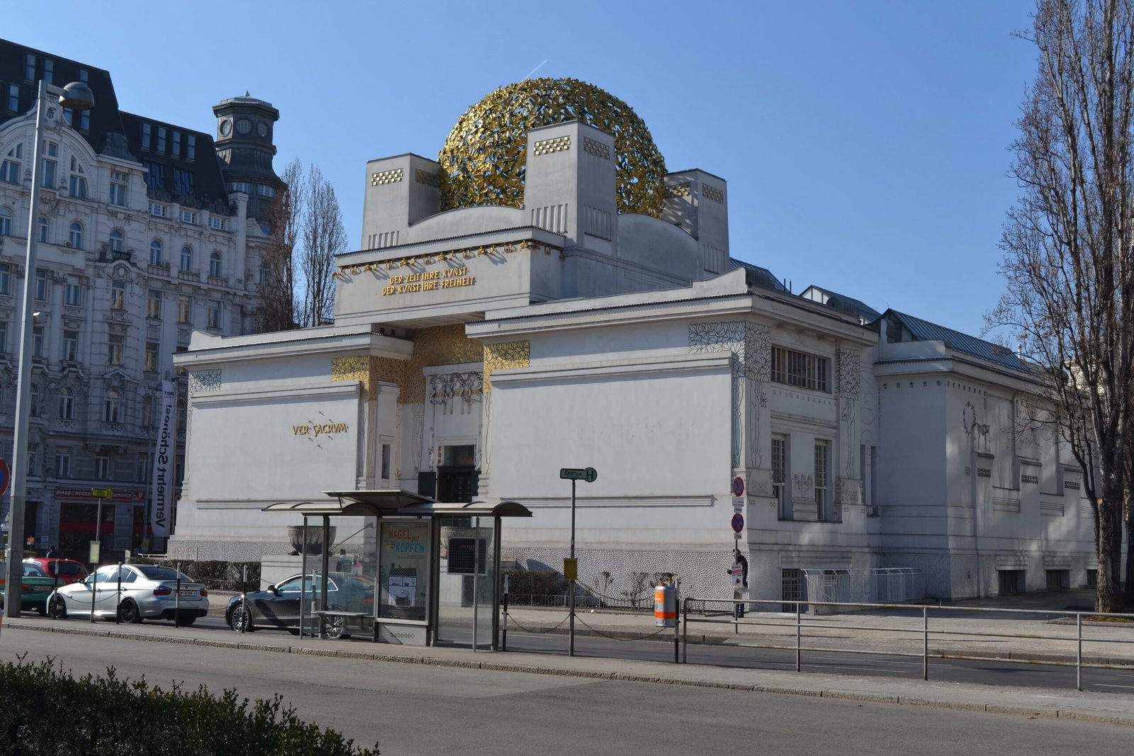 White Vienna Secession building with its golden laurel dome