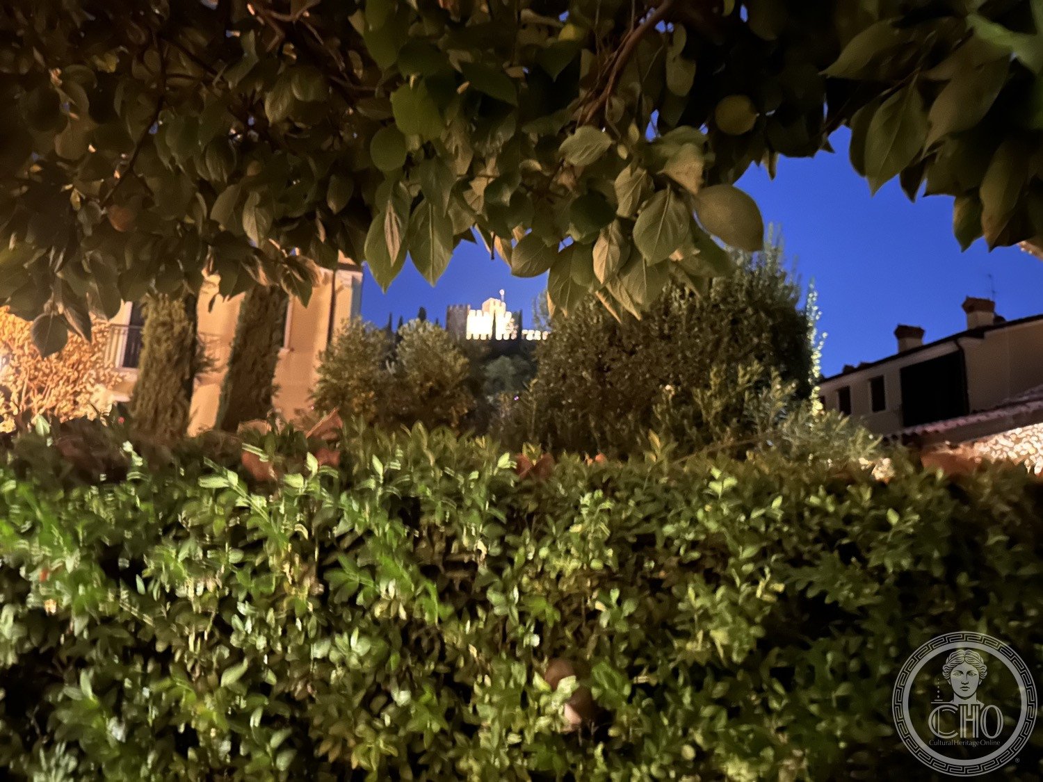 Soave Castle illuminated at night