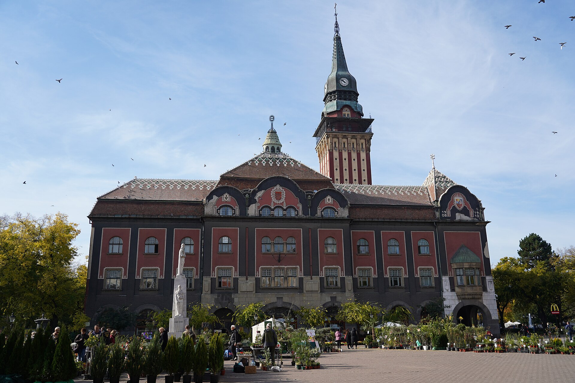 The colourful Hungarian Secession façade and ceramics of Subotica City Hall, Serbia
