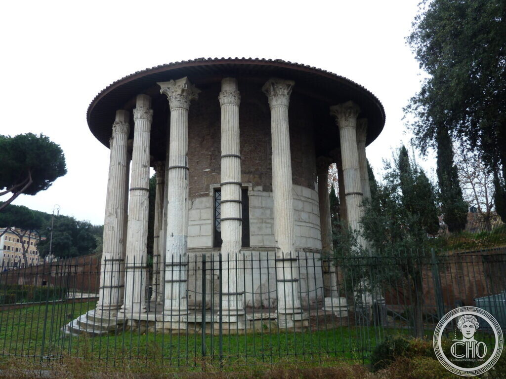 Circular temple with a ring of tall fluted Corinthian columns around a cylindrical cella, under a low roof