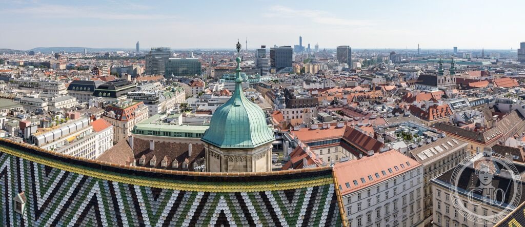 View over the rooftops of Vienna’s old town from the south tower of St. Stephen’s Cathedral