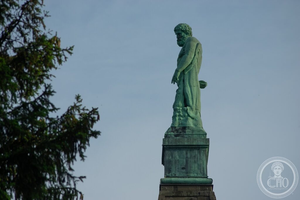 The colossal copper statue of Hercules crowning the Bergpark Wilhelmshöhe above Kassel